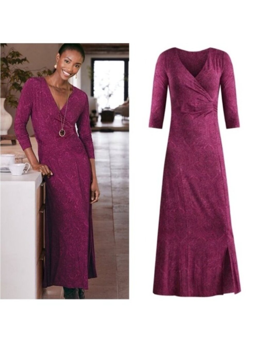 SOFT SURROUNDINGS Hyannis Maxi V-Neck Faux Wrap Dress in Tapestry Multi XL